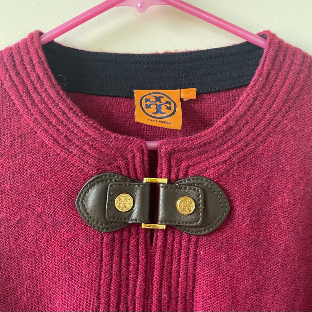 Tory Burch Maroon Sweater Leather Wool Alpaca Large L - Picture 6 of 8